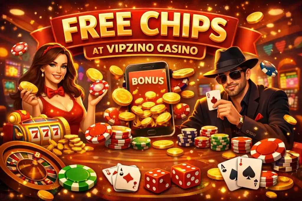 Vipzino Casino free chips bonus with slots, roulette, poker and risk-free gameplay for UK players